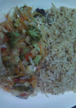 A picture of Pilau rice with mixed vegetables.
