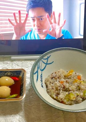 รูปของ ข้าวตุ๋นผักหอยลาย+ไข่นกกระทาซีอิ๊วโกมุนยอง