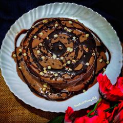 Chocolate Banana cake with chocolate custard A picture of Chocolate Banana cake with chocolate custard.