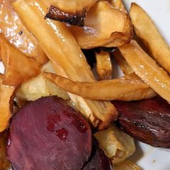 Roasted apple parsnips A picture of Roasted apple parsnips.