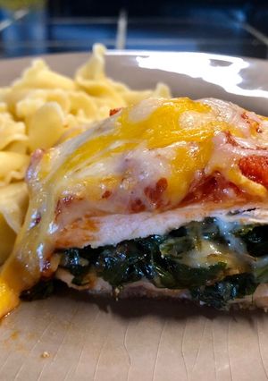 A picture of Italian stuffed chicken breast.