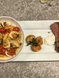 Garlic Clam Pasta w/ Rib-eye & Scallops