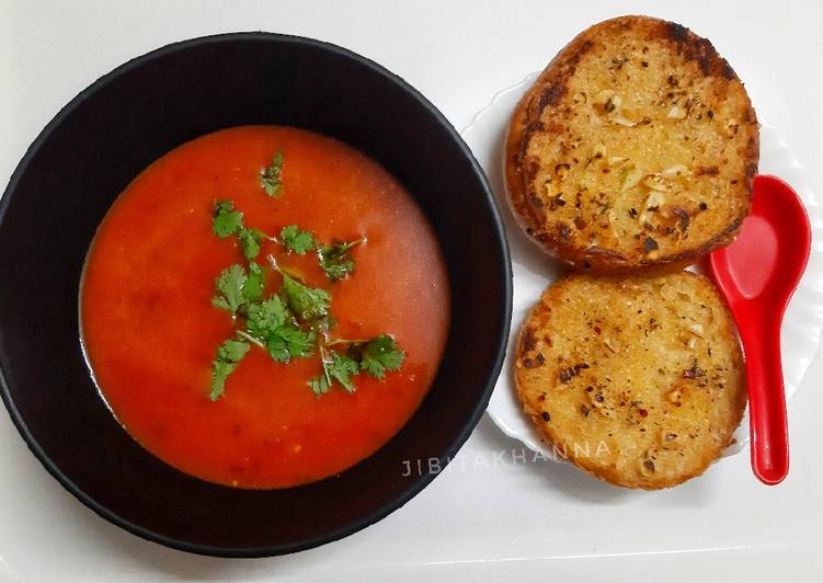 Steps to Make Award-winning Tomato soup with Garlic Butter toasted bread