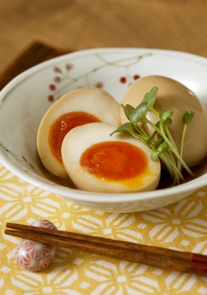 A picture of Seasoned Eggs with Dashi Soy Sauce (Great for Appetizers).