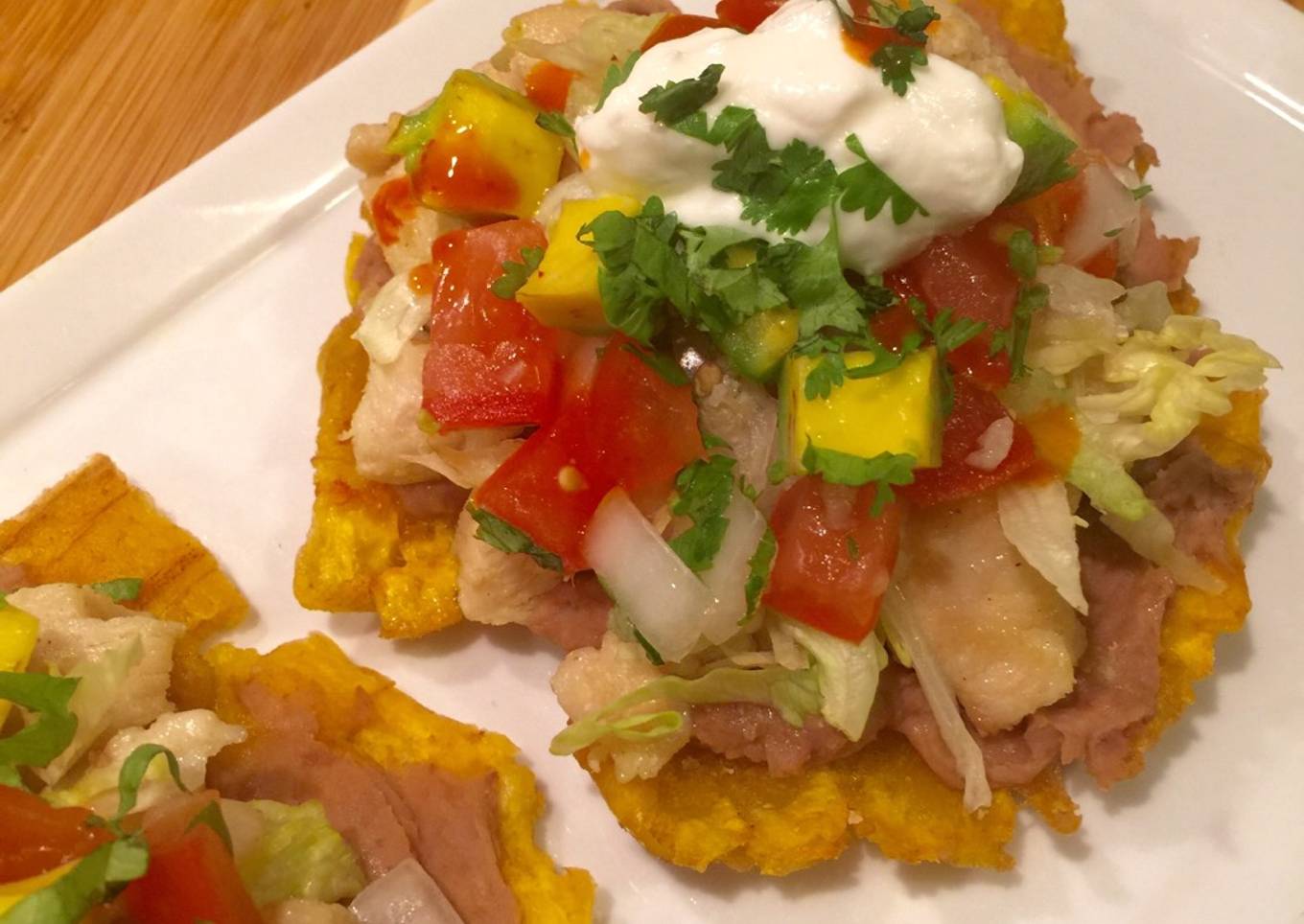 "Tostadas" Deliciosas de Pollo en Patacón