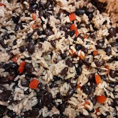 A picture of Cuban black beans and rice.