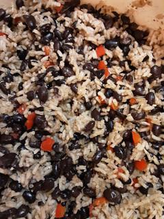 A picture of Cuban black beans and rice.