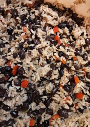 A picture of Cuban black beans and rice.