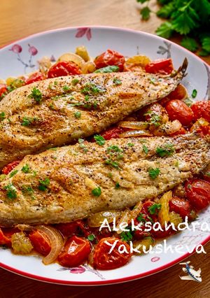 A picture of Mackerel Fillet on a Fragrant Vegetable Pillow.