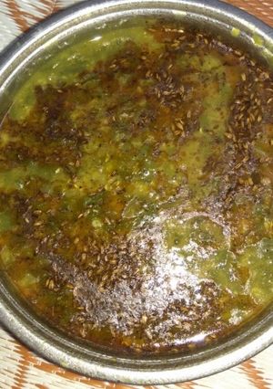 A picture of Moong dal with  spinach (saagpaita).