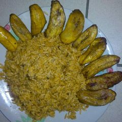 A picture of Palm oil okpeherice and plantain.
