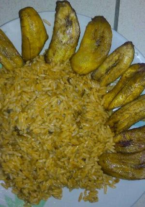 A picture of Palm oil okpeherice and plantain.