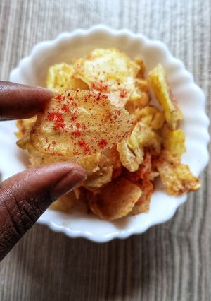 A picture of Spicy homemade crisps.