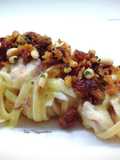 Linguine con crema di porro, e triglie a beccafico