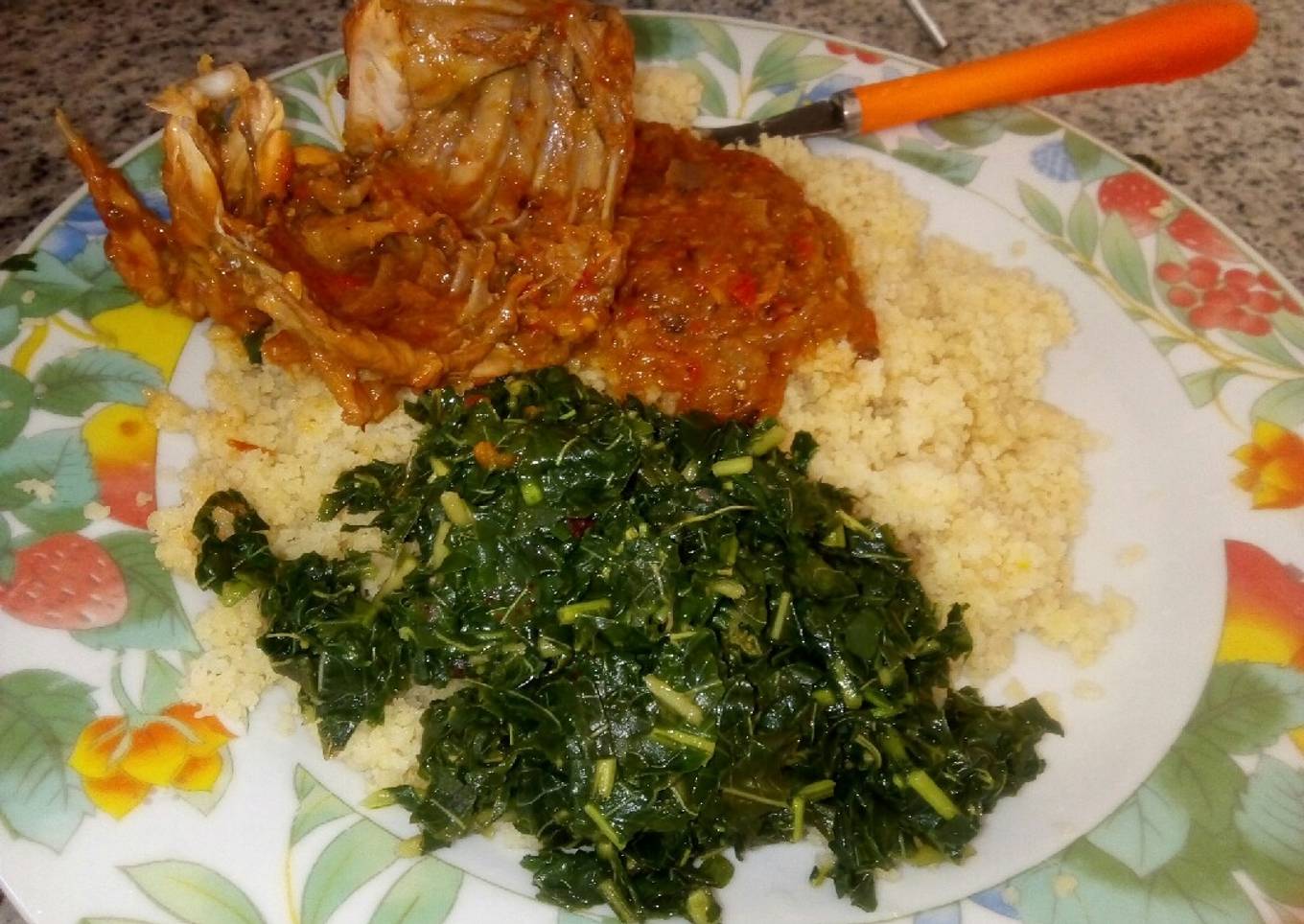 Couscous with steam spinach