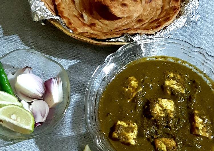 Palak paneer curry with lachcha Paratha