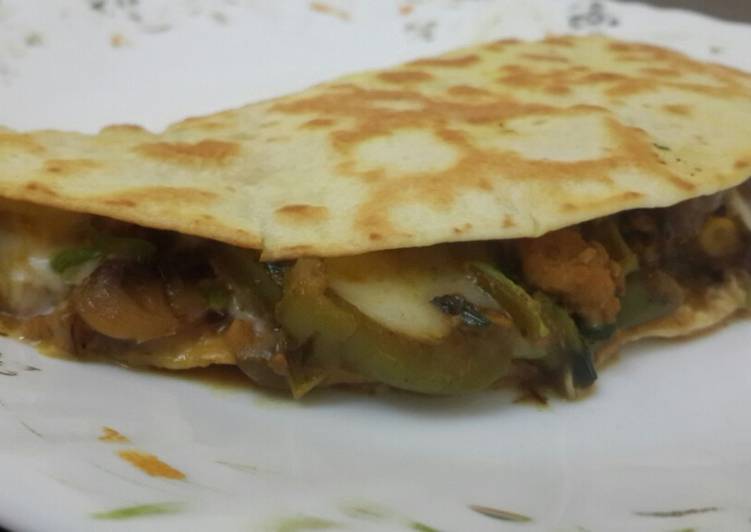 Simple Way to Prepare Perfect Cheese chicken and veggies tortilla wrap