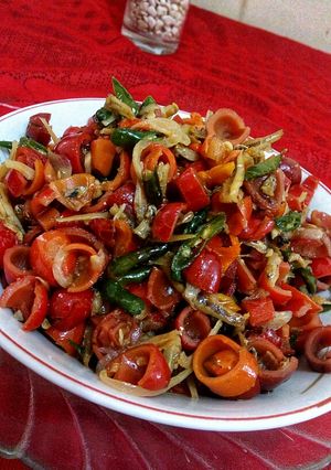 Foto resep Oseng kulit melinjo teri pedes Lombok ijo