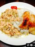 Pollo al Horno, Habas en caldo de hueso y arroz blanco