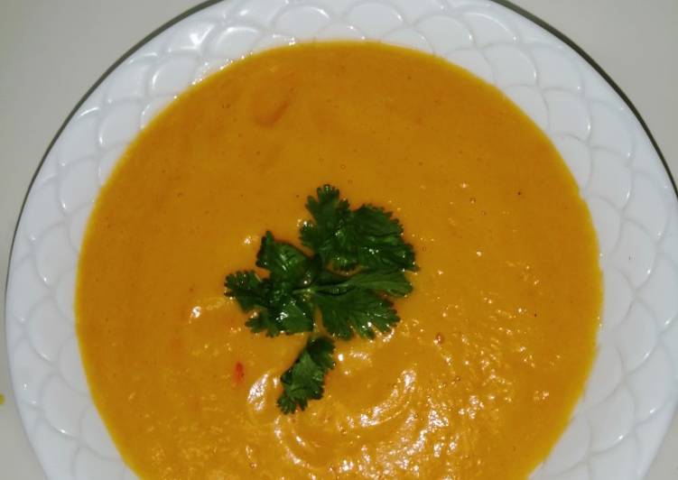 Pumpkin soup garnished with coriander