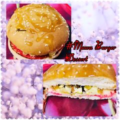 A picture of Mawa burger dessert / sweet burger dessert.