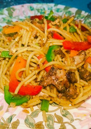 Gambar Spaghetti Ayam dan Cendawan Shiitake