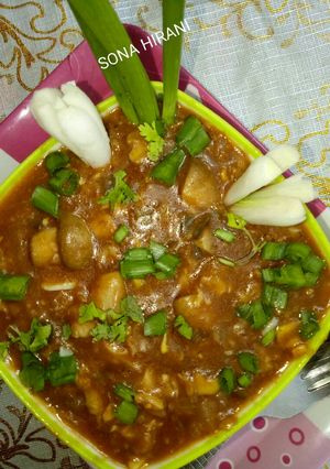 A picture of Mushroom corn manchurian.