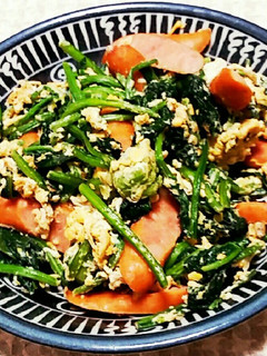 A picture of Spinach, Sausage, and Egg Stir-Fry with Butter Soy Sauce.