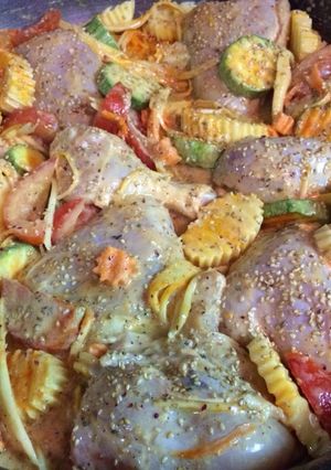 صورة لوصفة صينية دجاج وخضار بالسمسم والاوريغانو🥕🥔🍅🍗