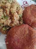 Hamburguesitas veganas de boniato y setas con arroz