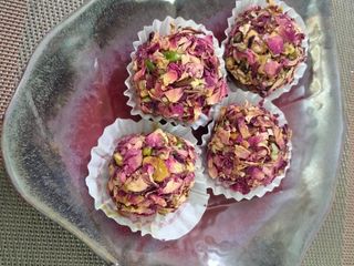Healthy dry fruits, pumpkin seeds and rose petals laddu