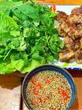 Meatballs with nouc cham, cucumber and mint