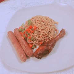 A picture of Spaghetti with sausage.