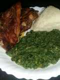 Grilled Pork Chops, Creamed Pumpkin Leaves and Ugali