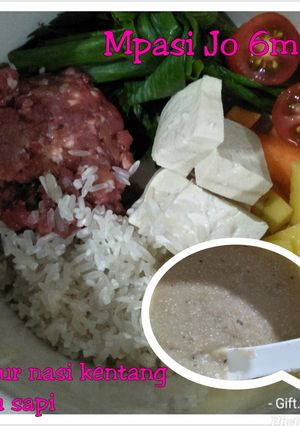 Foto resep Mpasi 6mos Bubur nasi kentang tahu sapi