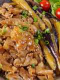 Pork, Eggplant, and Zucchini in Oyster Sauce Glaze