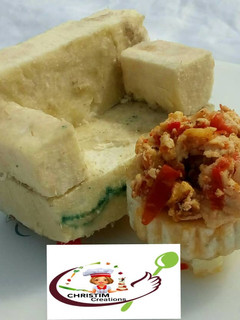 A picture of Boiled yam and egg sauce.