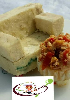 A picture of Boiled yam and egg sauce.