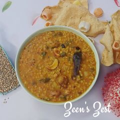 A picture of Pearl and Sorghum Millet Bisi Bele Bhaat.