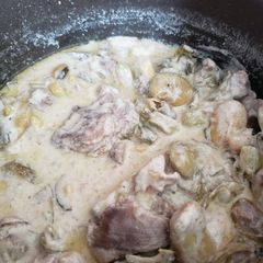 A picture of Scavenging with lamb 🐑 meat and yogurt 🍶.