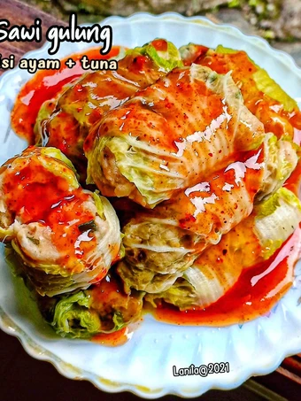 Langkah Gampang Menyiapkan Resep Sawi Gulung isi ayam &amp; tuna yang Enak Banget Anti Ribet, Lezat Sekali