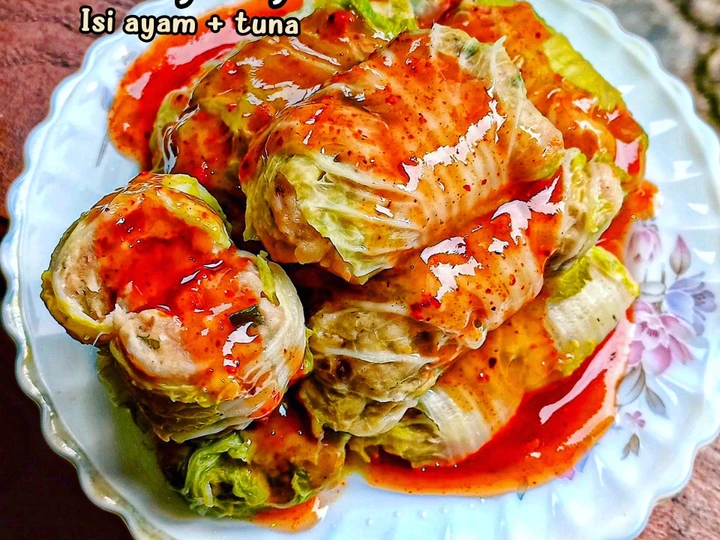 Langkah Gampang Menyiapkan Resep Sawi Gulung isi ayam &amp;amp; tuna yang Enak Banget Anti Ribet, Lezat Sekali