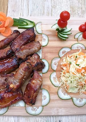 A picture of Miso glazed pork ribs.
