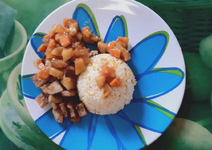 Butter rice, galantin ayam krispy saus bbq