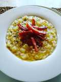 Risotto con porri, patate e speck croccante