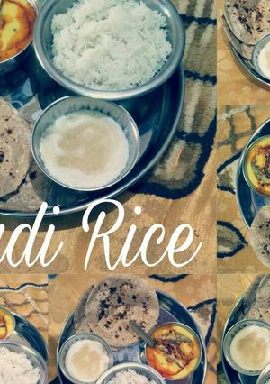 A picture of Special boondi kadi with rice.
