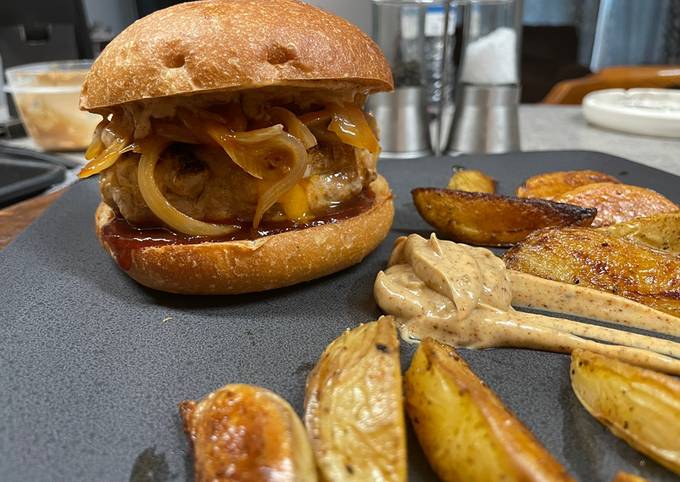 Steps to Make Super Quick Homemade BBQ Pork n’ Cheddar Burger