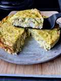 Quiche sans pâte, poulet, curry, poireaux et crème de coco