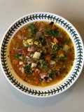 Use-up Ham, Leek, Tomato, Chilli, Garlic & French Bean Broth