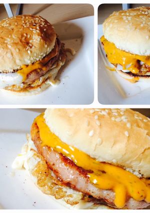 Foto resep Chicken Double cheeseburger with eggs